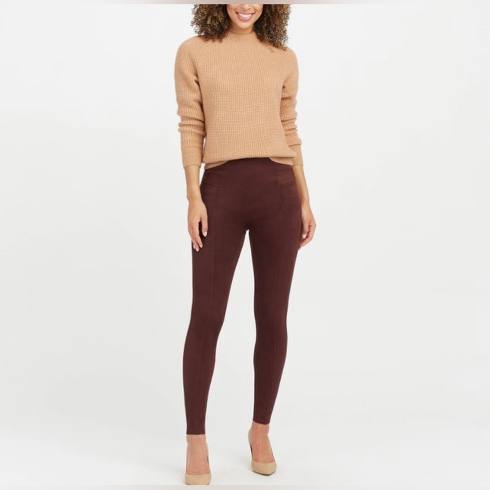 Spanx dark terracotta faux suede leggings